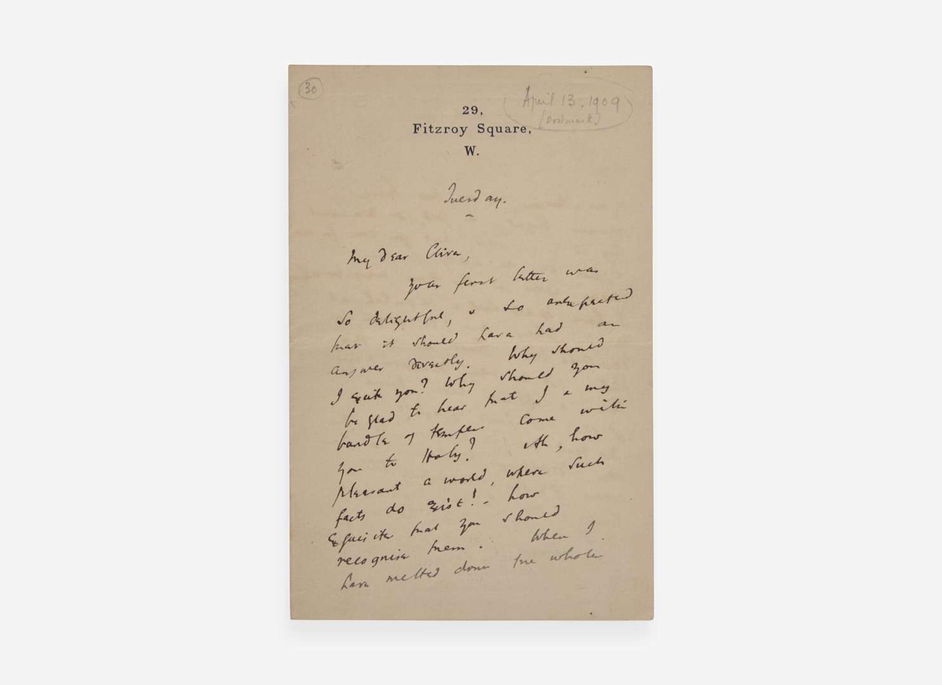 [Literature] Woolf, Virginia: Autograph Letter, initialed