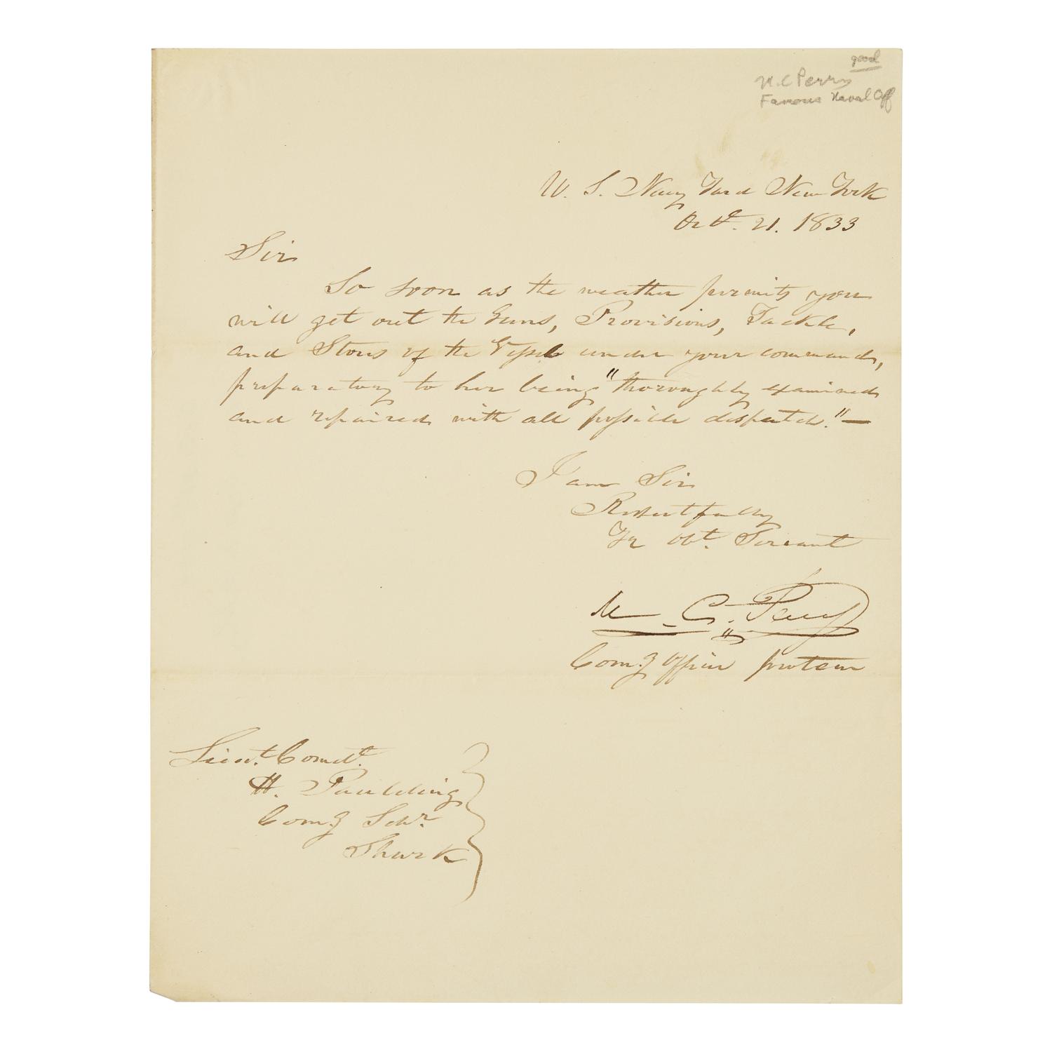 [Paulding, Hiram] Perry, Matthew C. Letter, signed