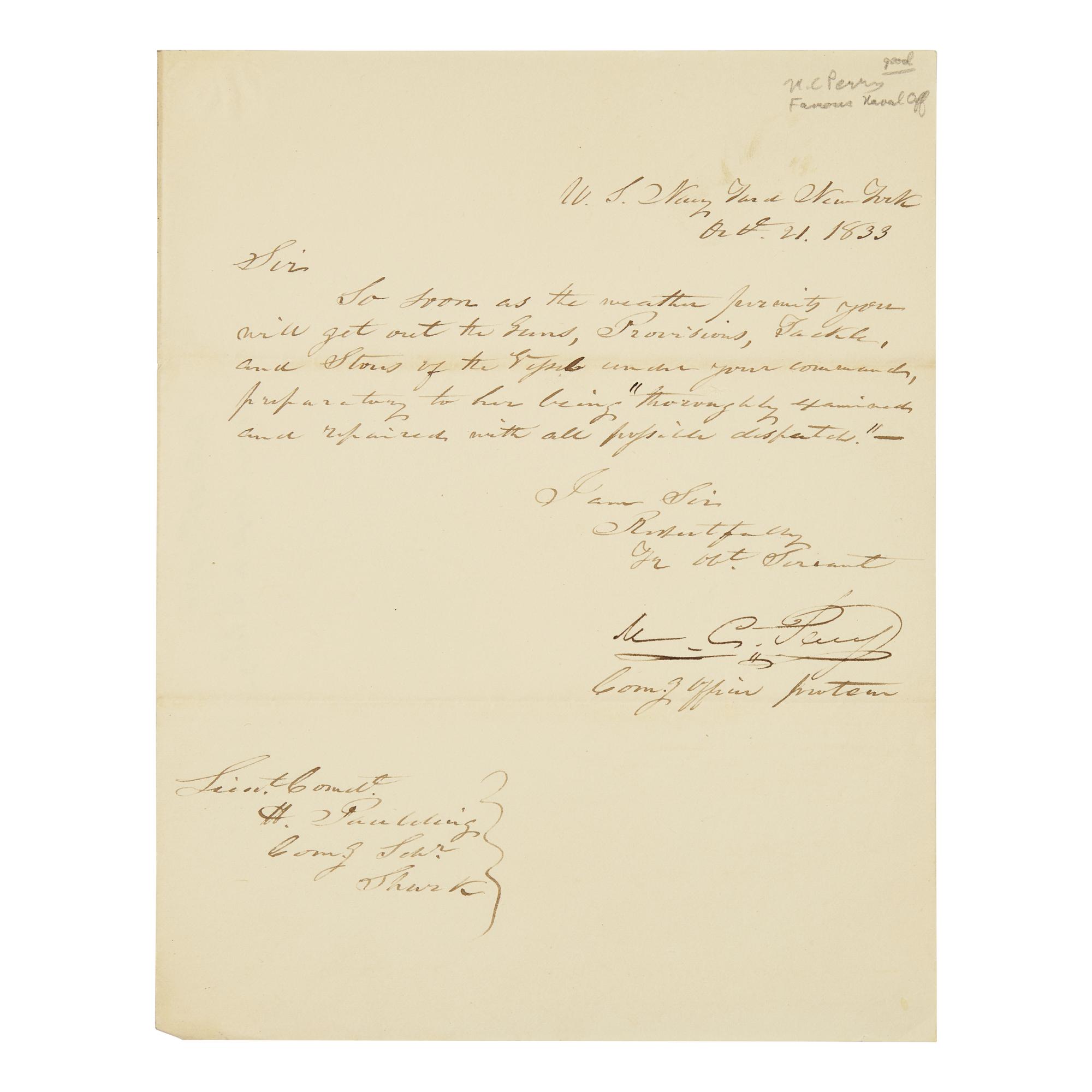 [Paulding, Hiram] Perry, Matthew C. Letter, signed
