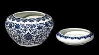 Two Chinese Blue and White Porcelain Brush Washer, Xi