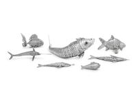 Seven Continental Silver Articulated Fish Table Ornaments