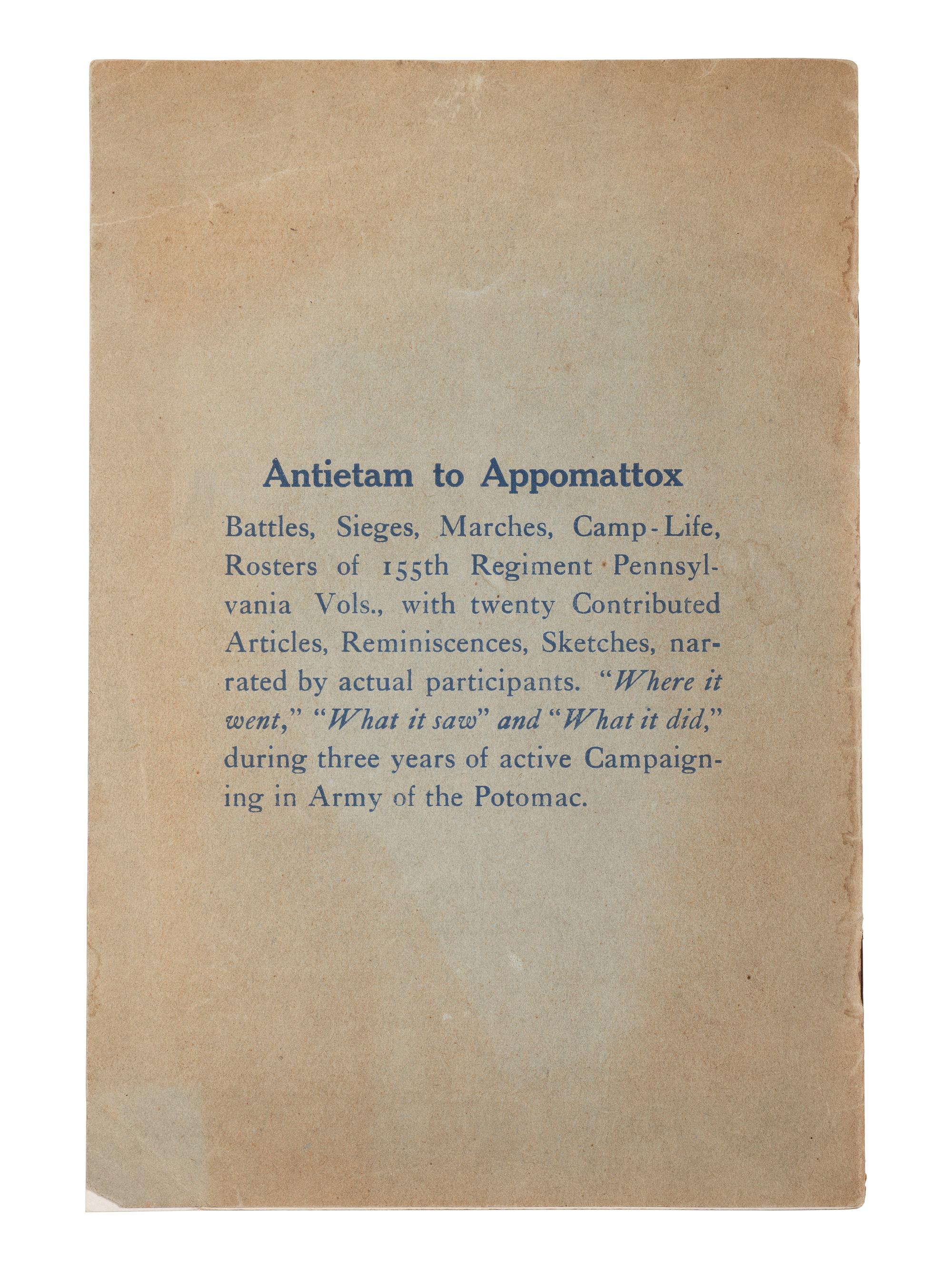 Under the Maltese Cross: Antietam to Appomattox, the Loyal Uprising in Western Pennsylvania, 1861-1865. Pittsburgh, PA: The 155th Regimental Association, 1910.
