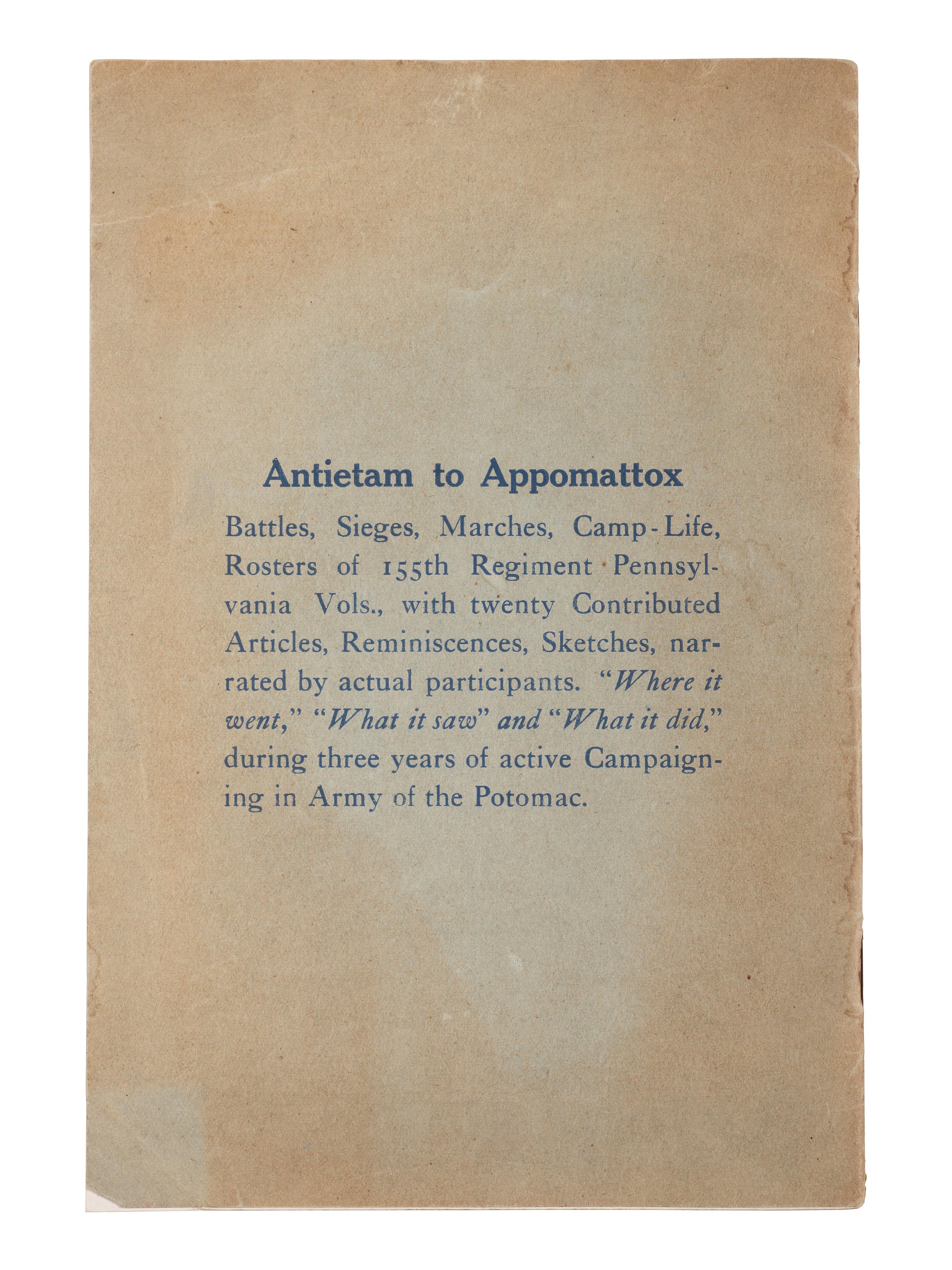 Under the Maltese Cross: Antietam to Appomattox, the Loyal Uprising in Western Pennsylvania, 1861-1865. Pittsburgh, PA: The 155th Regimental Association, 1910.