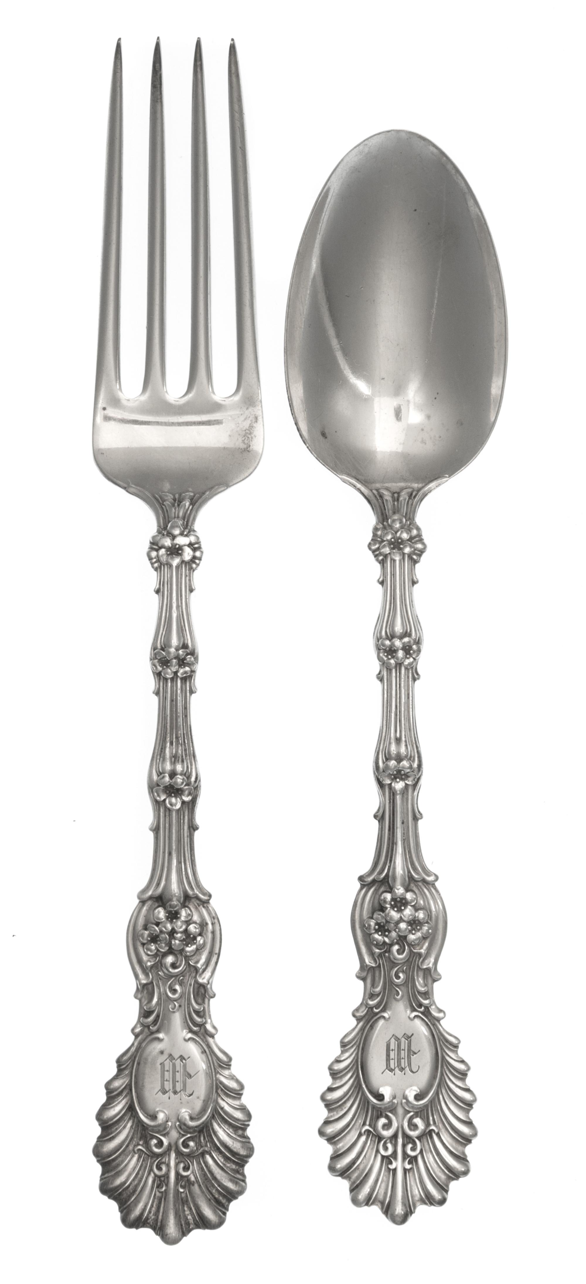 A Partial Set of American Silver Forks and Spoons, Whiting Manufacturing Co., New York, NY, Radiant pattern, comprising: 10 dinner fork