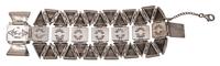 Sterling Silver Link Bracelet, with 14k Gold Accents and Mosaic Turquoise Inlay Lot is located and will ship from Denver, Colorado.