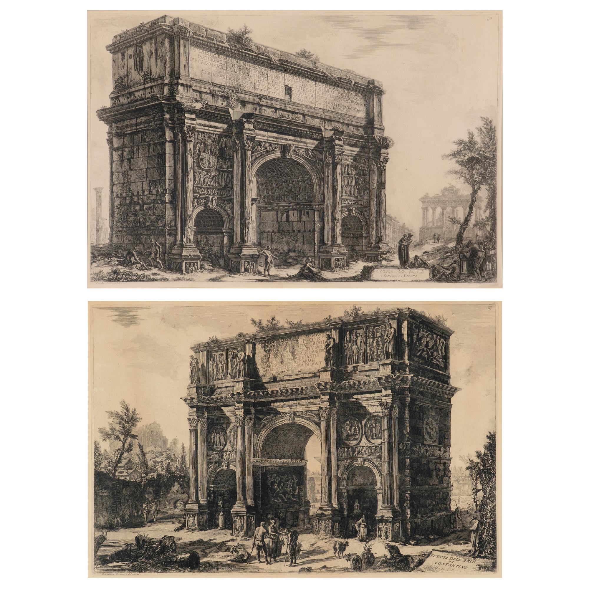 A pair of Veduta dell'Arco di Constantino; Veduta dell'Arco di Settimio Severo, from Vedute di Roma 2