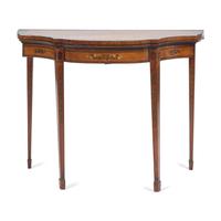 A George III Inlaid and Paint-Decorated Satinwood and Mahogany Games Table