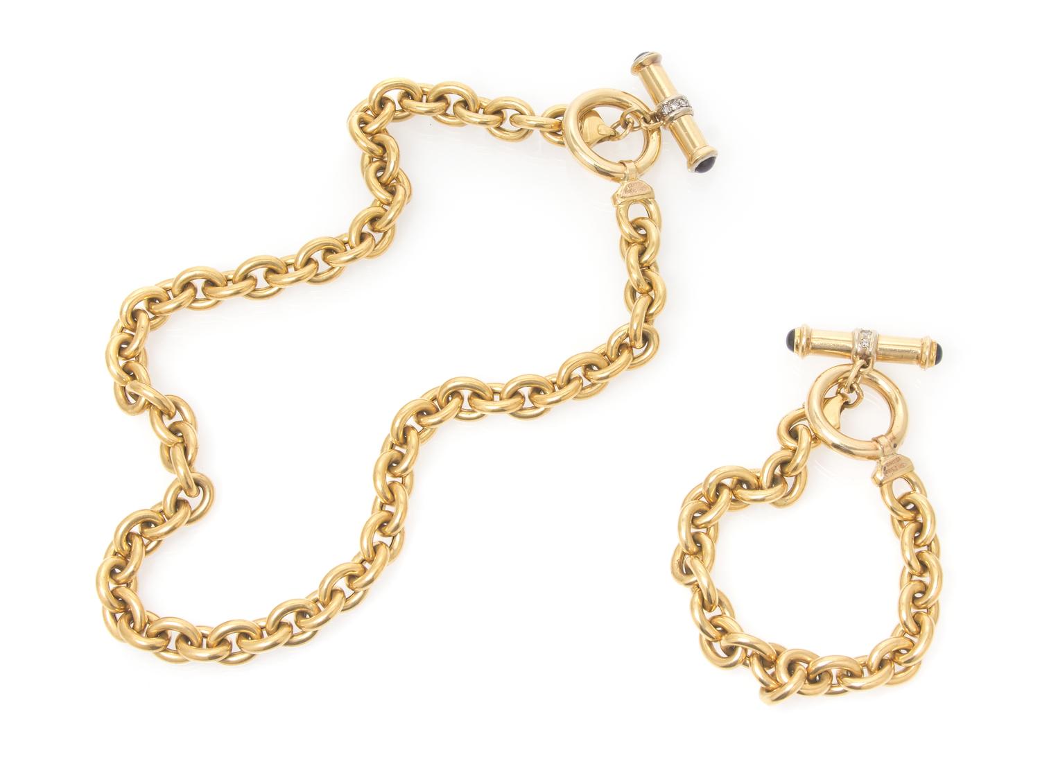 A Yellow Gold, Sapphire and Diamond Demi Parure, 46.20 dwts.