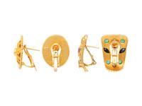 TWO PAIRS OF YELLOW GOLD AND MULTIGEM EARRINGS