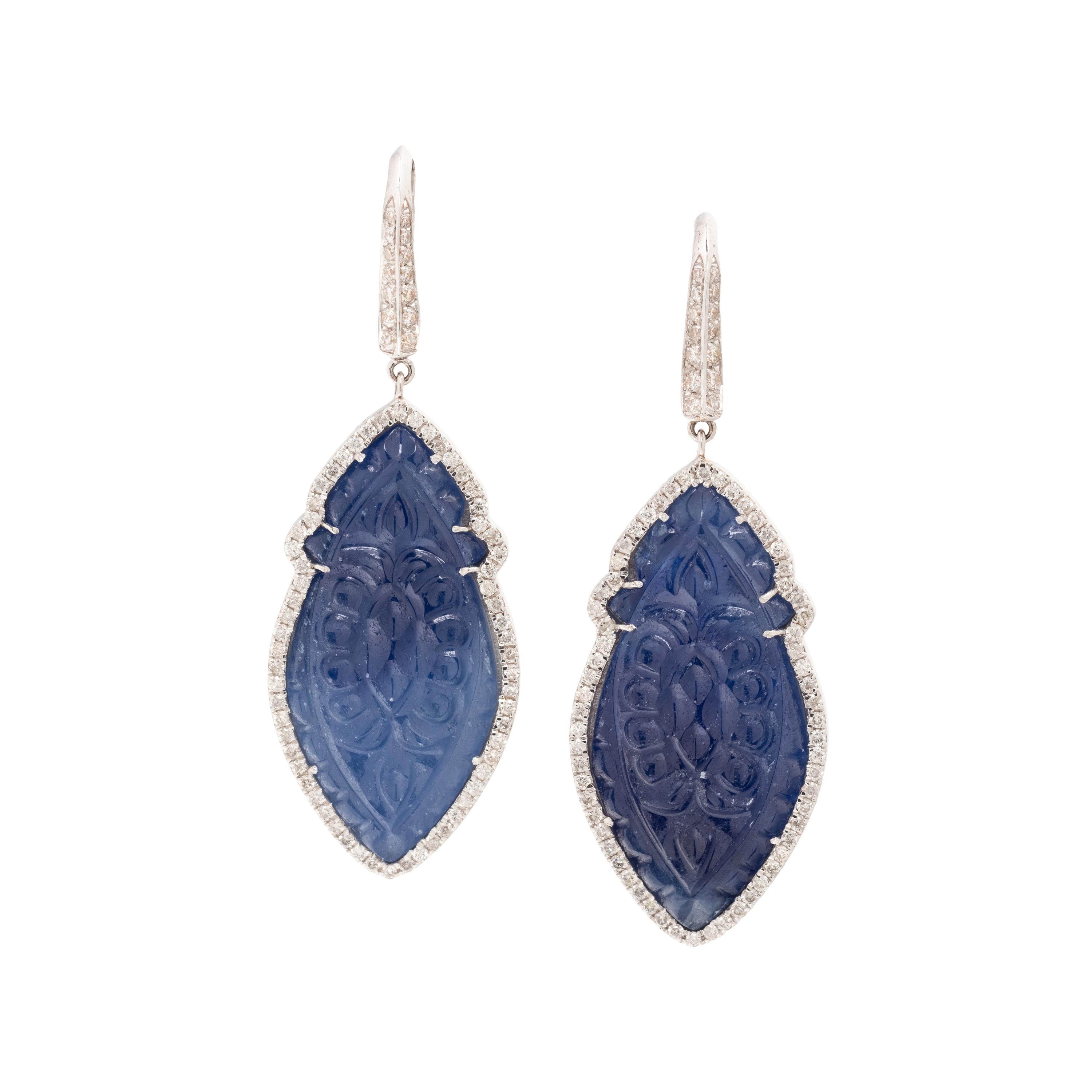 CARVED SAPPHIRE AND DIAMOND EARRINGS