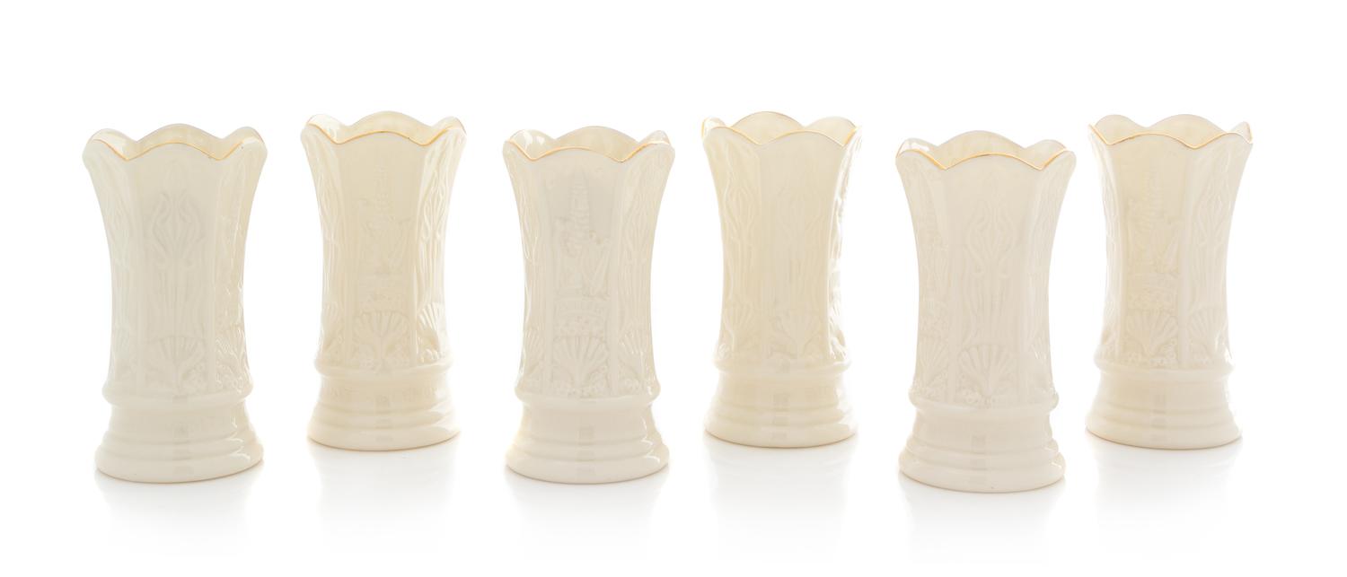 A Set of Six Belleek Vases Height 4 1/8 inches. — SEVENTH GOLD MARK (1980-1993)