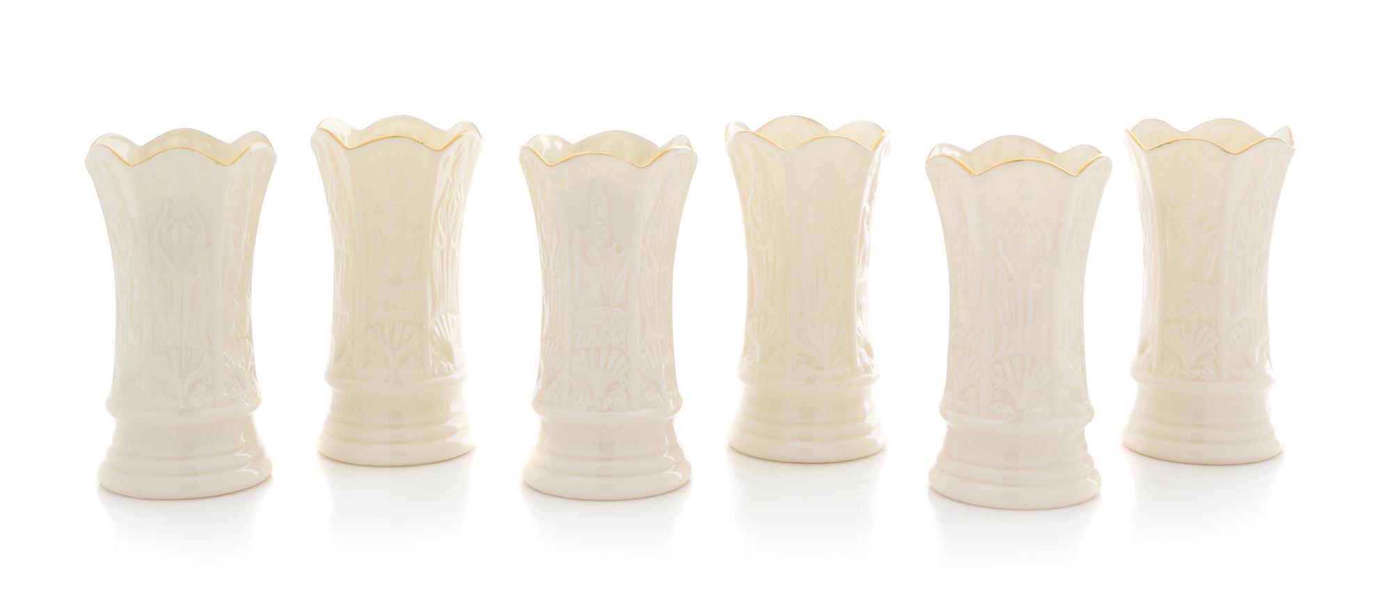 A Set of Six Belleek Vases Height 4 1/8 inches. — SEVENTH GOLD MARK (1980-1993)