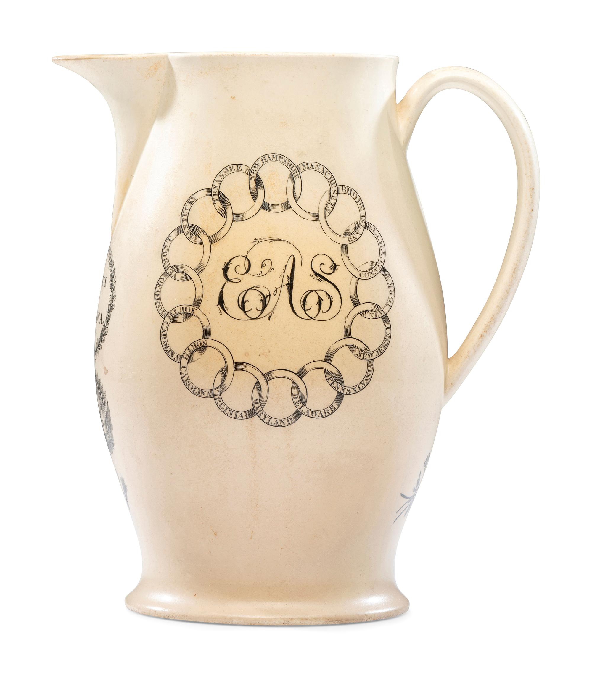 A Rare Liverpool Transfer-Printed Creamware 'John Adams' Pitcher