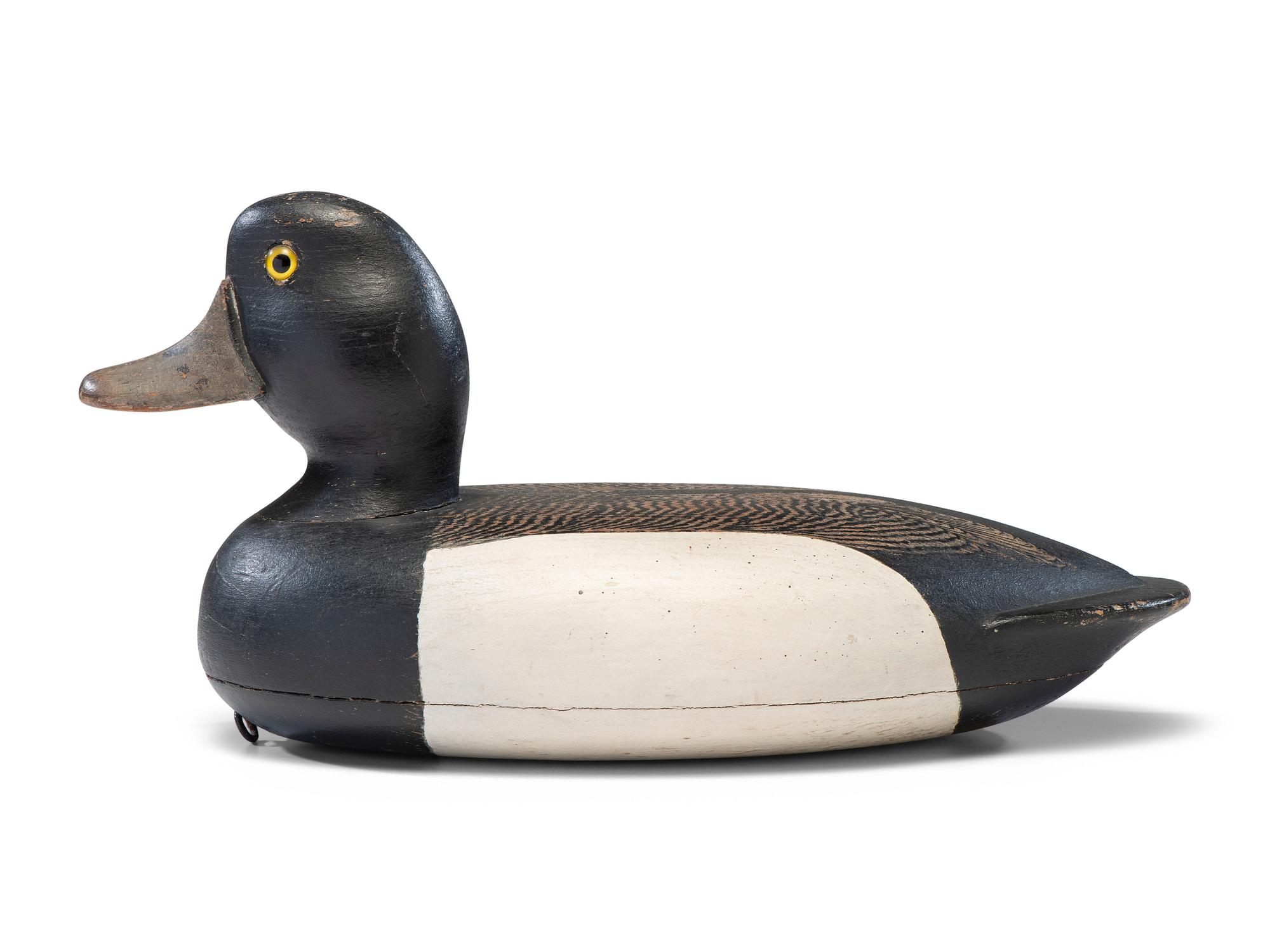 A Carved and Painted Wood Bluebill Drake Decoy, Attributed to Fred Allen (American, 1838-1912)