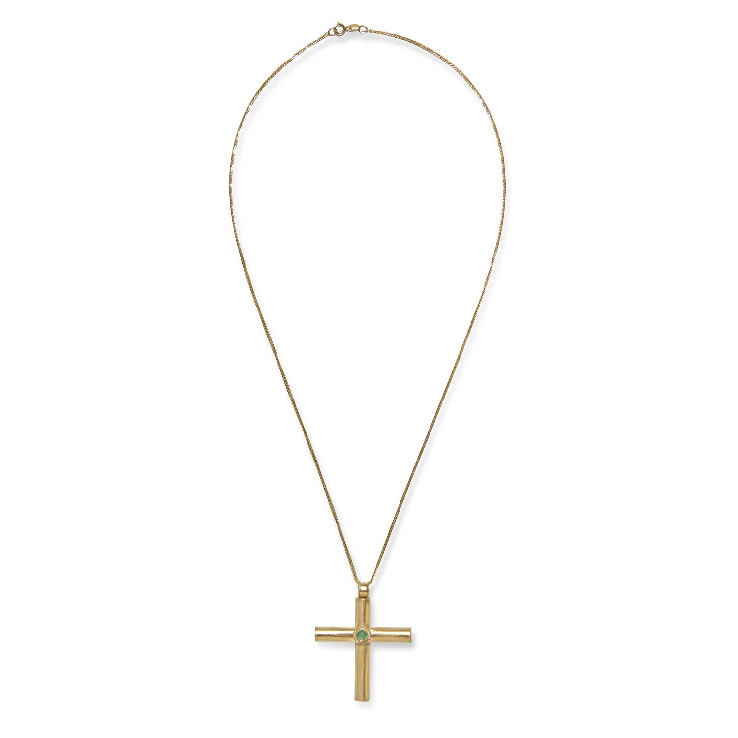 A Byzantine-Style Gold and Glass Cross Pendant — with a gold chain