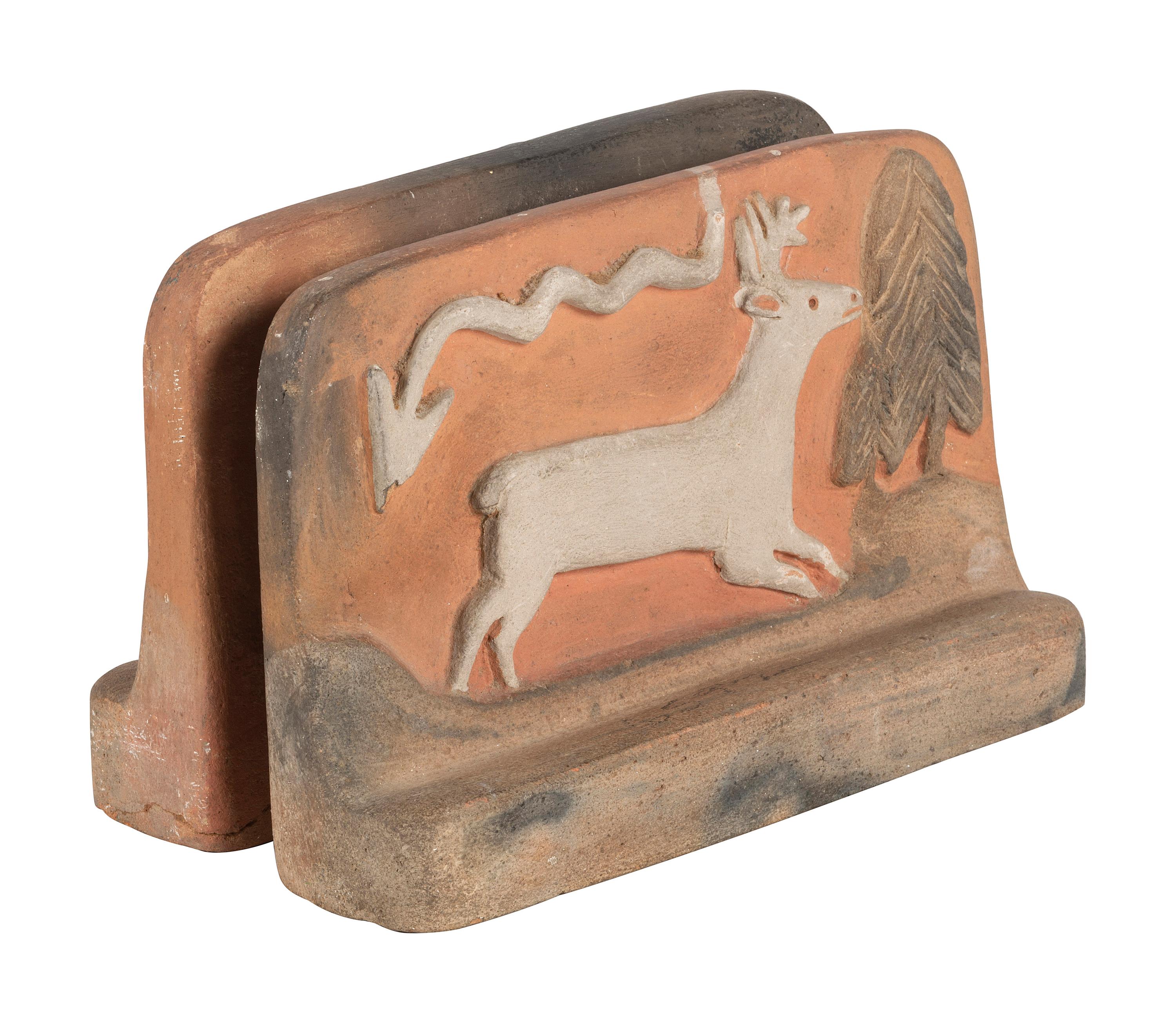 Pueblo Pottery Bookends, with Stags and Lightening