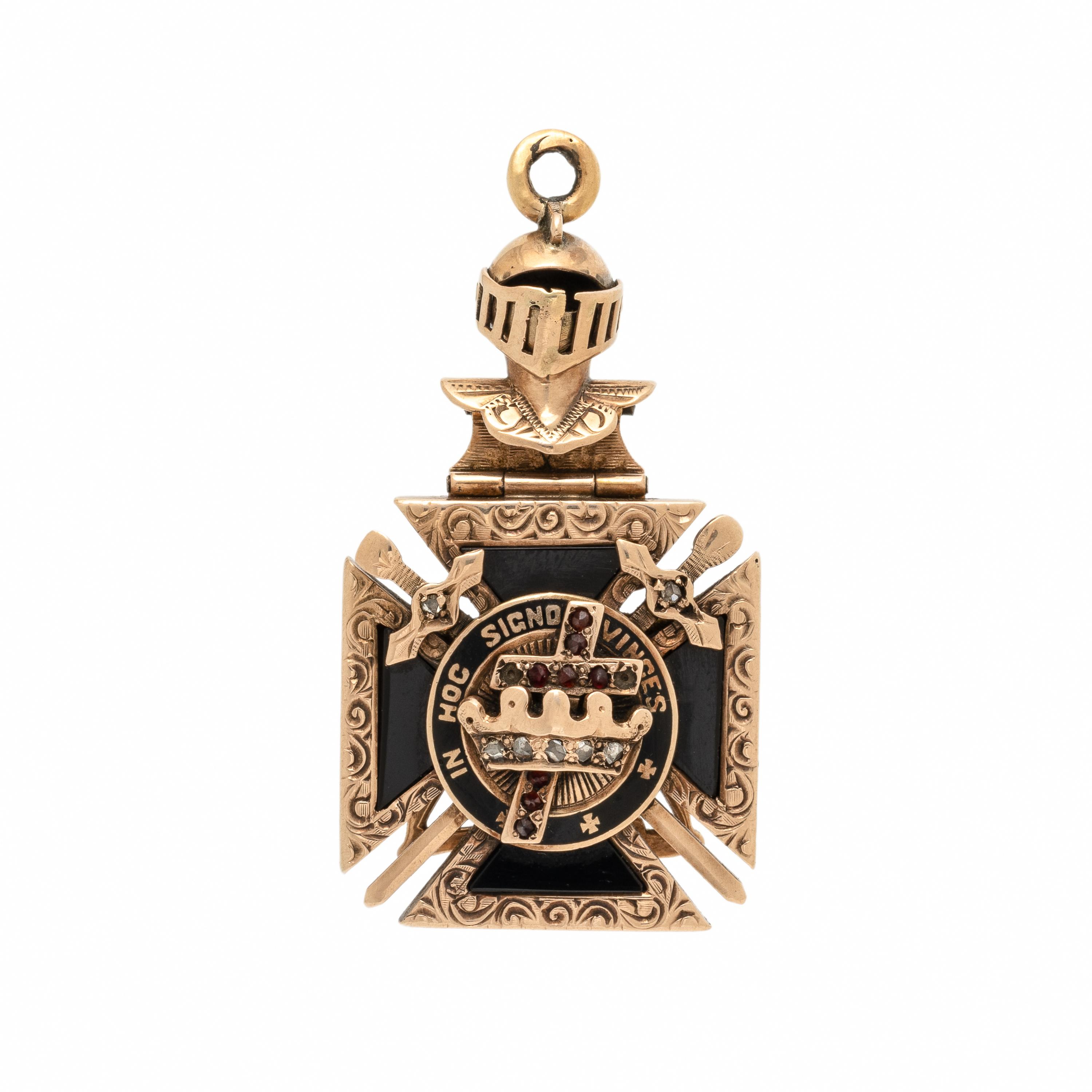 Enamel, Multigem, and Yellow Gold Masonic Pendant