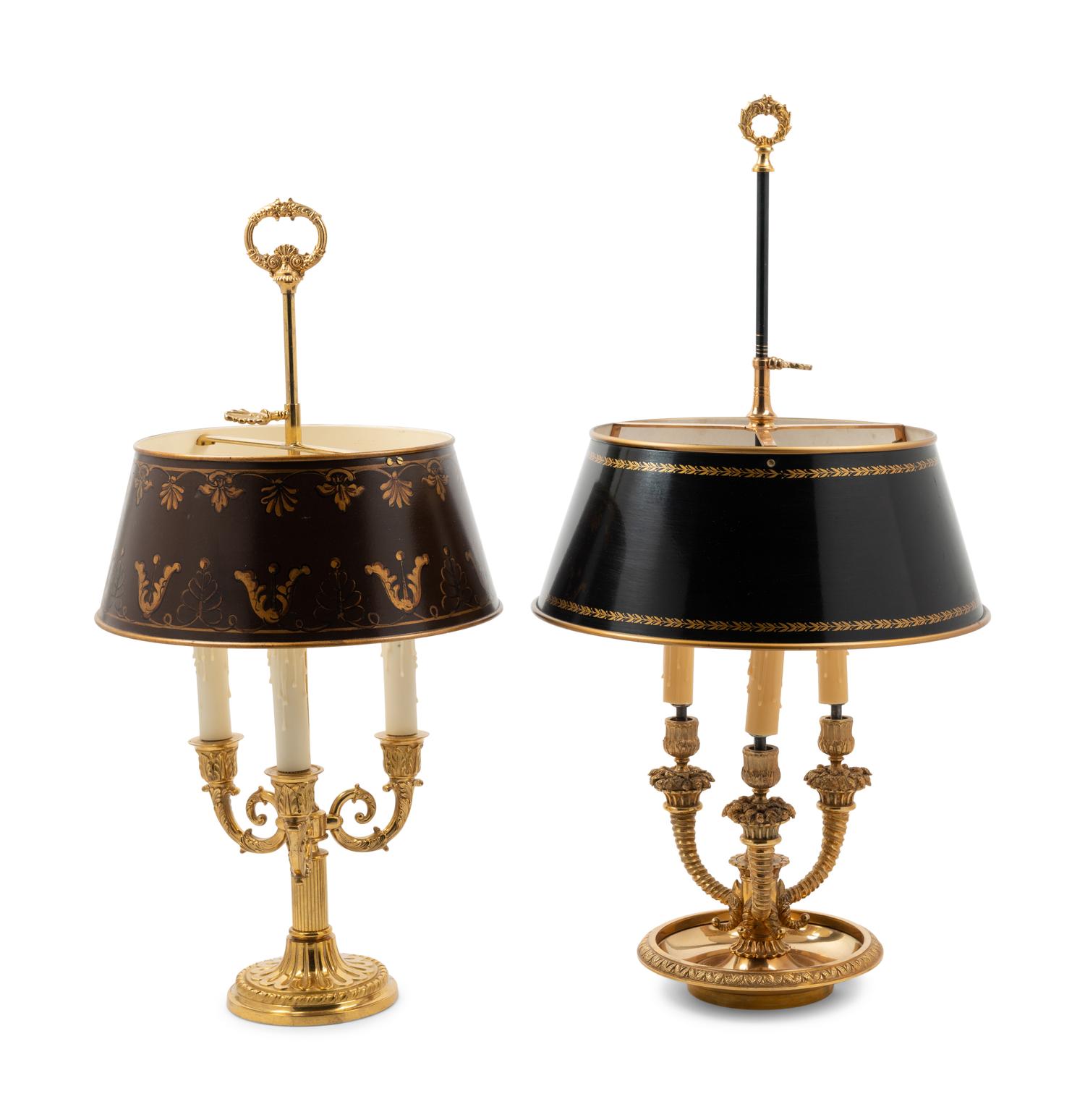 Two Empire Style Brass Bouillotte Lamps