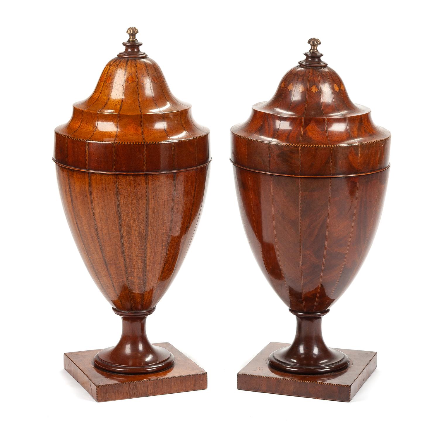 A Pair of George III Mahogany Cutlery Urns Height 25 inches. — CIRCA 1800
