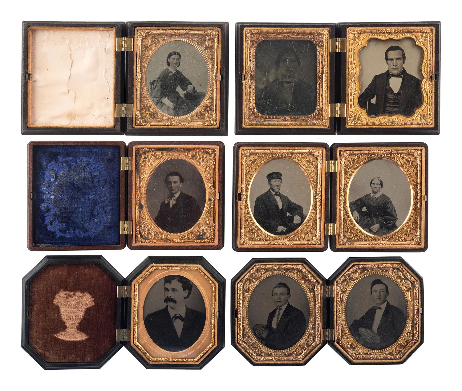 [EARLY PHOTOGRAPHY - CASES & FRAMES]. A group of 20 assorted union cases, most containing images, including: