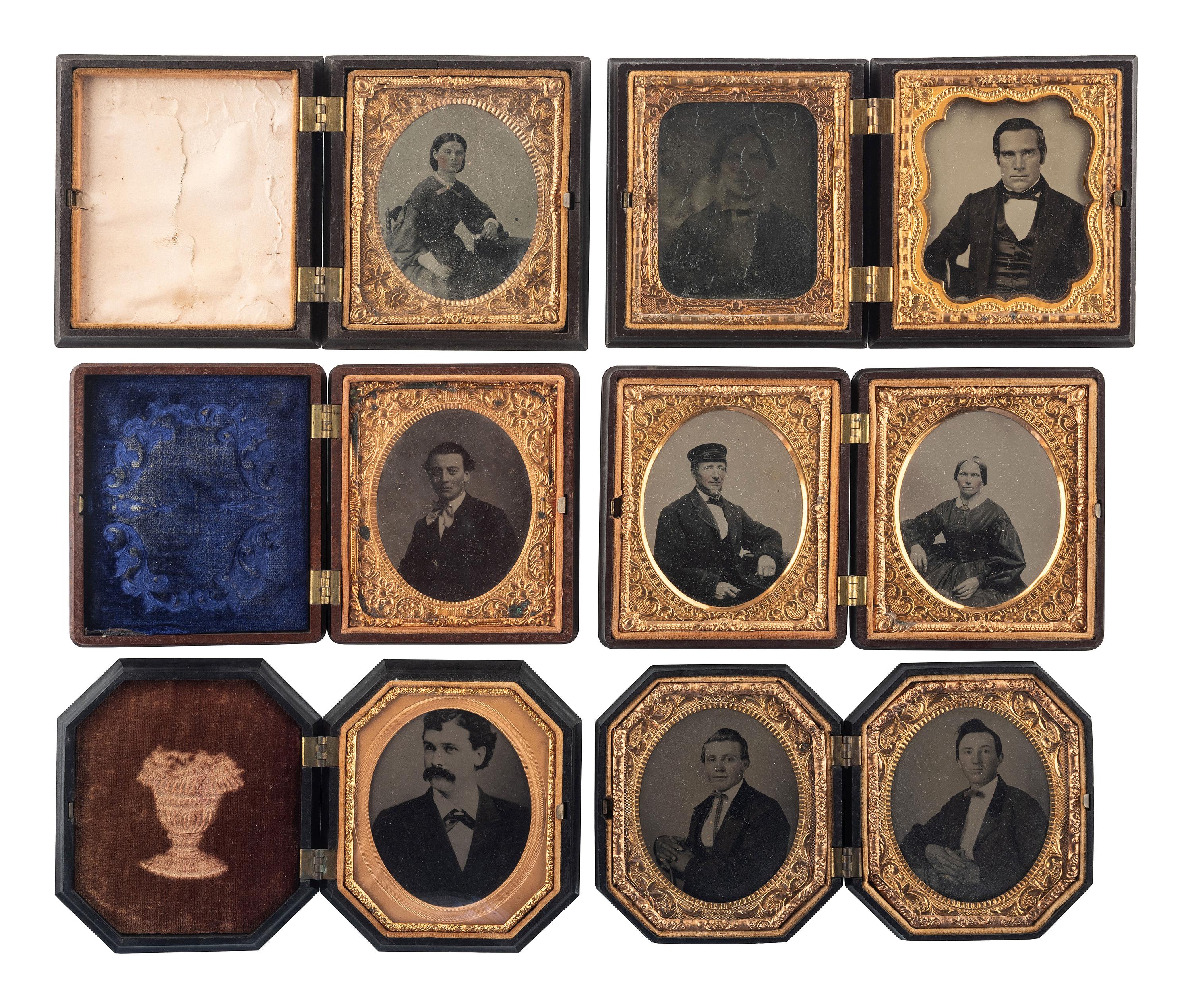 [EARLY PHOTOGRAPHY - CASES & FRAMES]. A group of 20 assorted union cases, most containing images, including:
