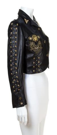 A Gianni Versace Black Leather Cropped Jacket,