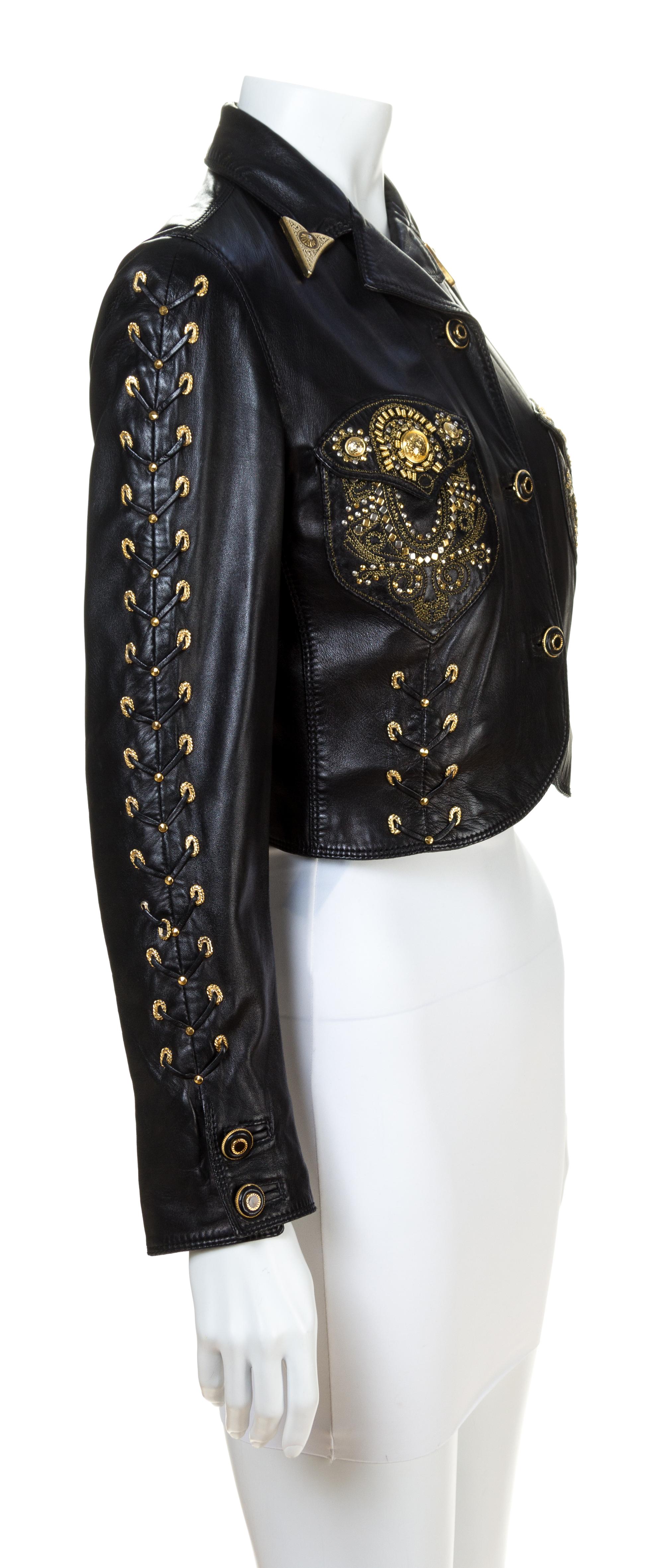 A Gianni Versace Black Leather Cropped Jacket,