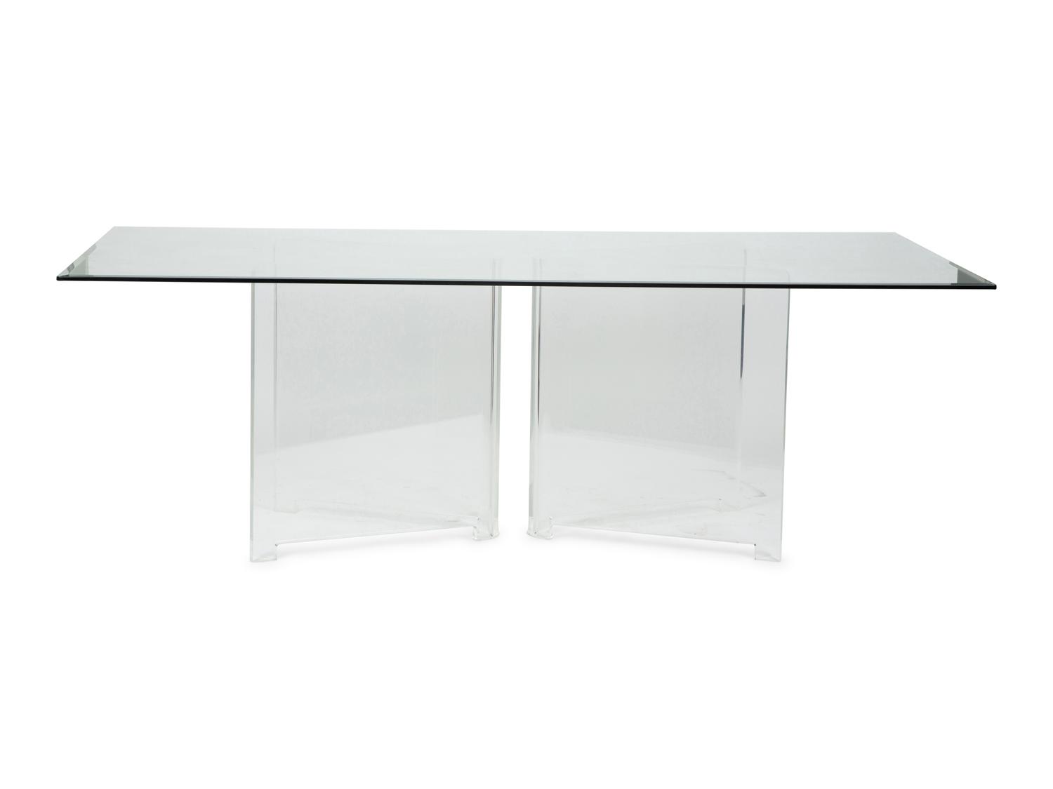 A Modern Lucite Pedestal and Glass Top Dining Table — CIRCA 1980