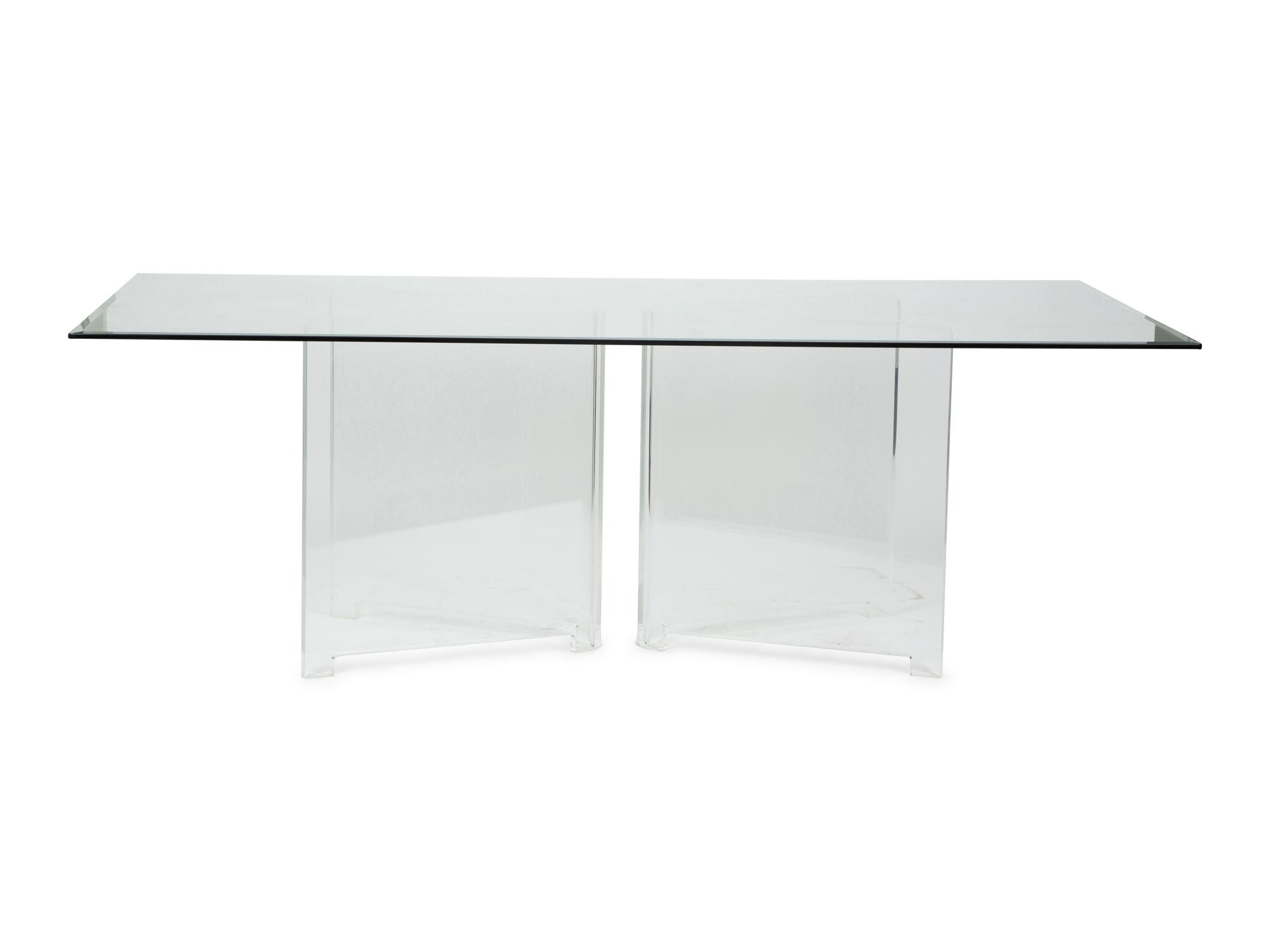 A Modern Lucite Pedestal and Glass Top Dining Table — CIRCA 1980