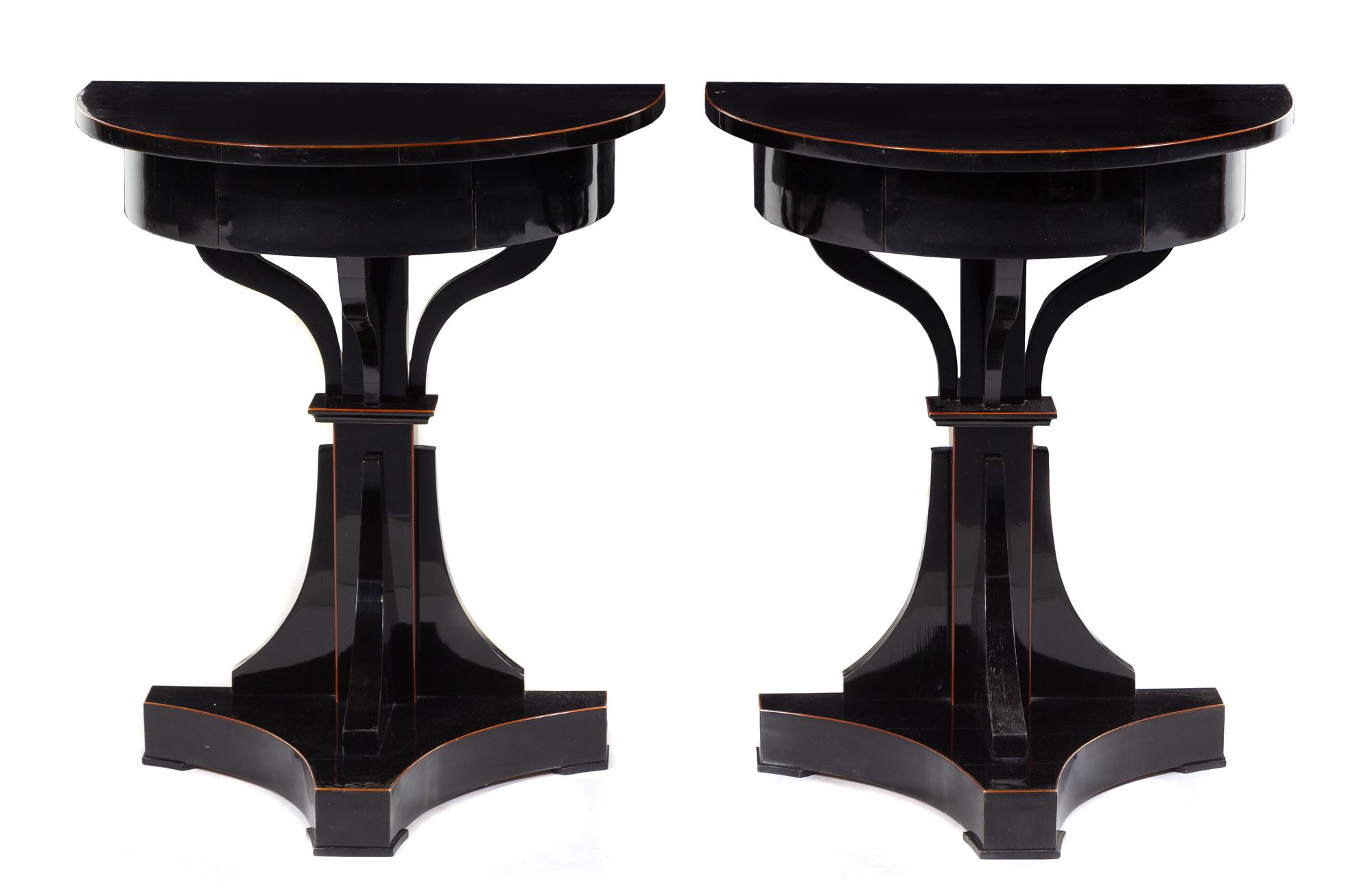 A Pair of Biedermeier Ebonized Pearwood Side Tables Height 30 1/4 x width 25 x depth 15 1/4 inches. — AUSTRIA, CIRCA 1830