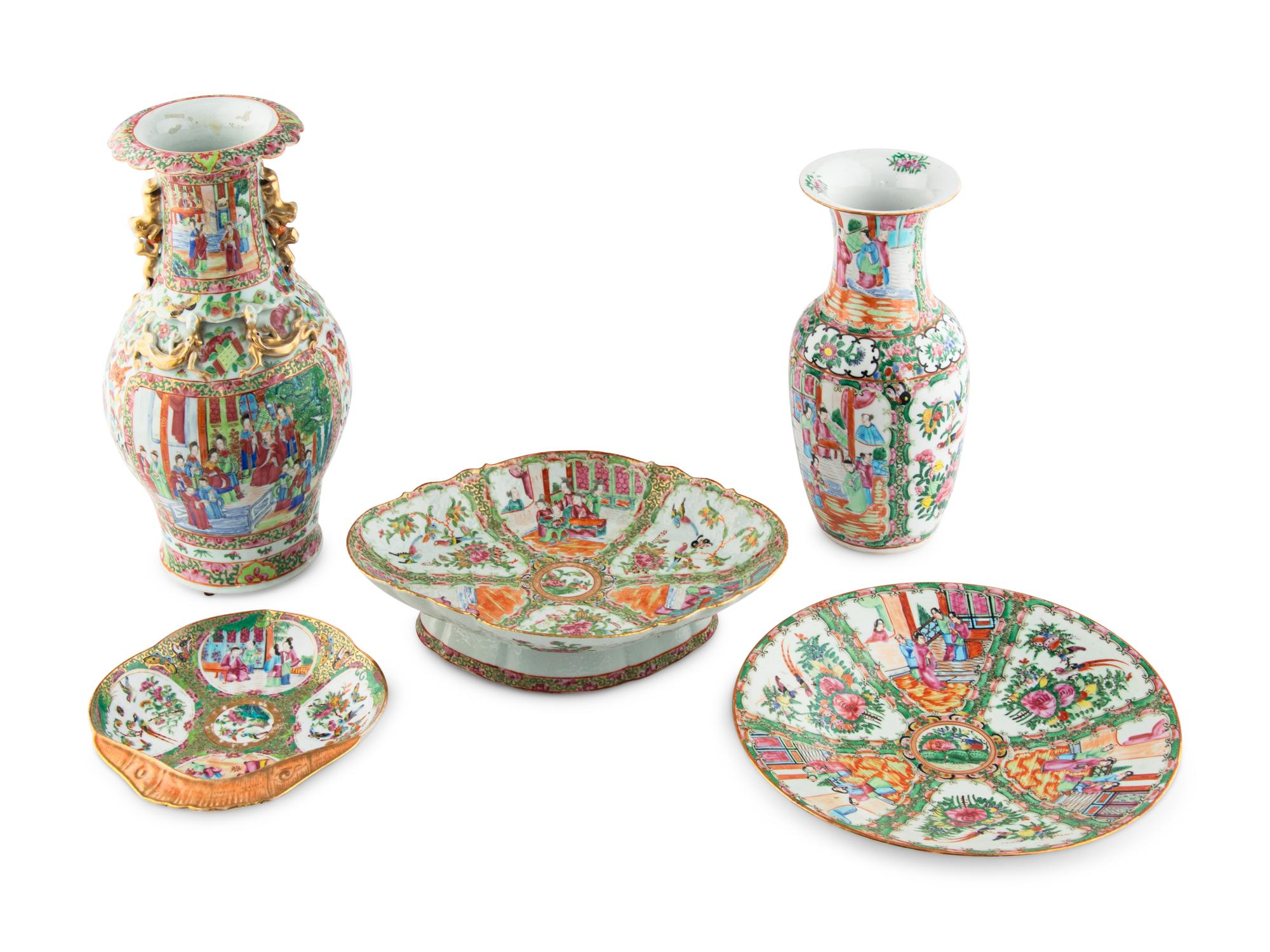 Five Rose Medallion Porcelain Articles