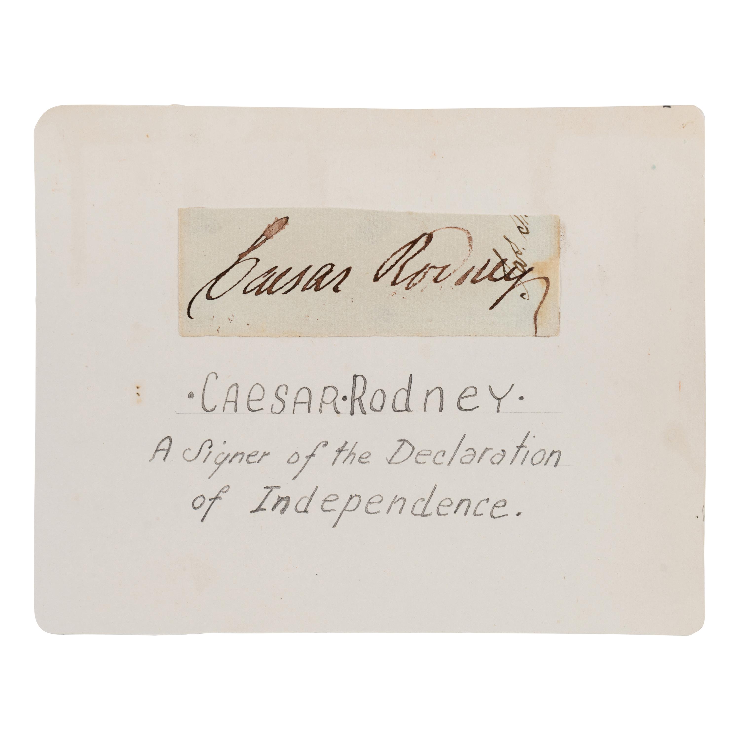 Rodney, Caesar (1728-1794). Cut signature ("Rodney Caesar"), n.p., n.d.