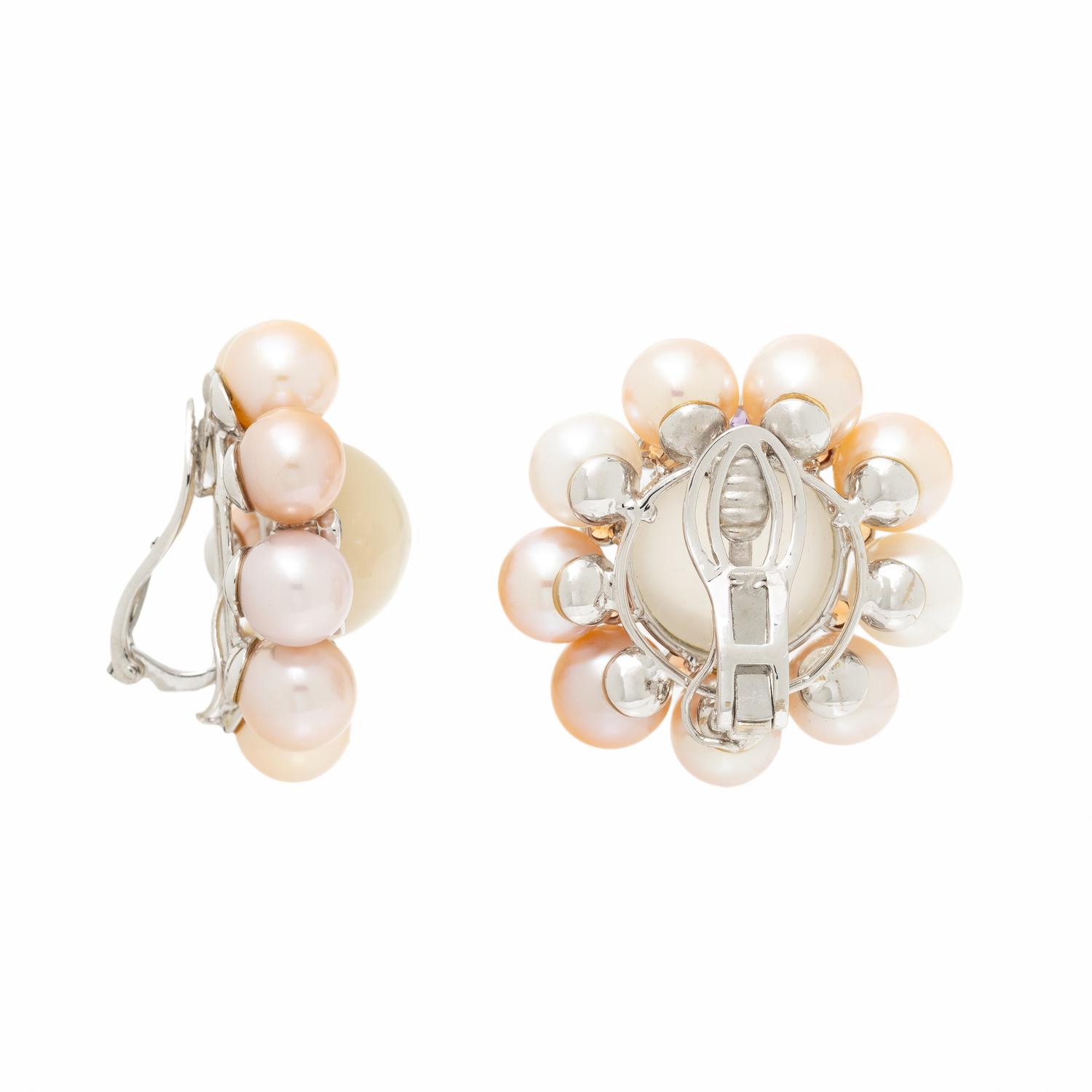 MOONSTONE, CULTURED PEARL, MULTIGEM AND WHITE GOLD EARRINGS