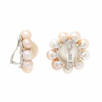 MOONSTONE, CULTURED PEARL, MULTIGEM AND WHITE GOLD EARRINGS