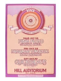 [MUSIC] -- [POSTERS]. GRIMSHAW, Gary, artist. Homecoming 1971 / Pink Floyd / Parliament Funkadelic / Quicksilver . Ann Arbor, MI: University of Michigan, 1971.