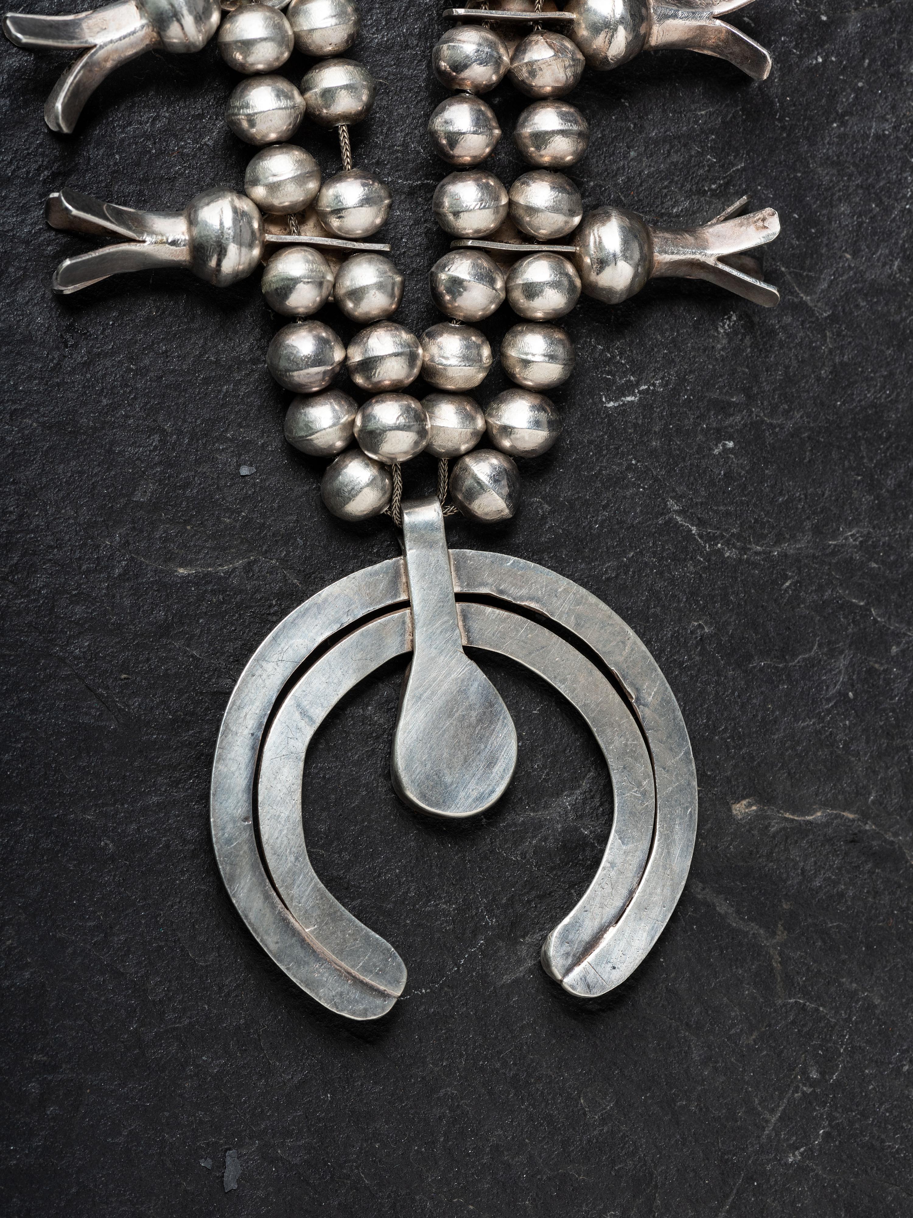 Navajo Silver and Turquoise Squash Blossom Necklace