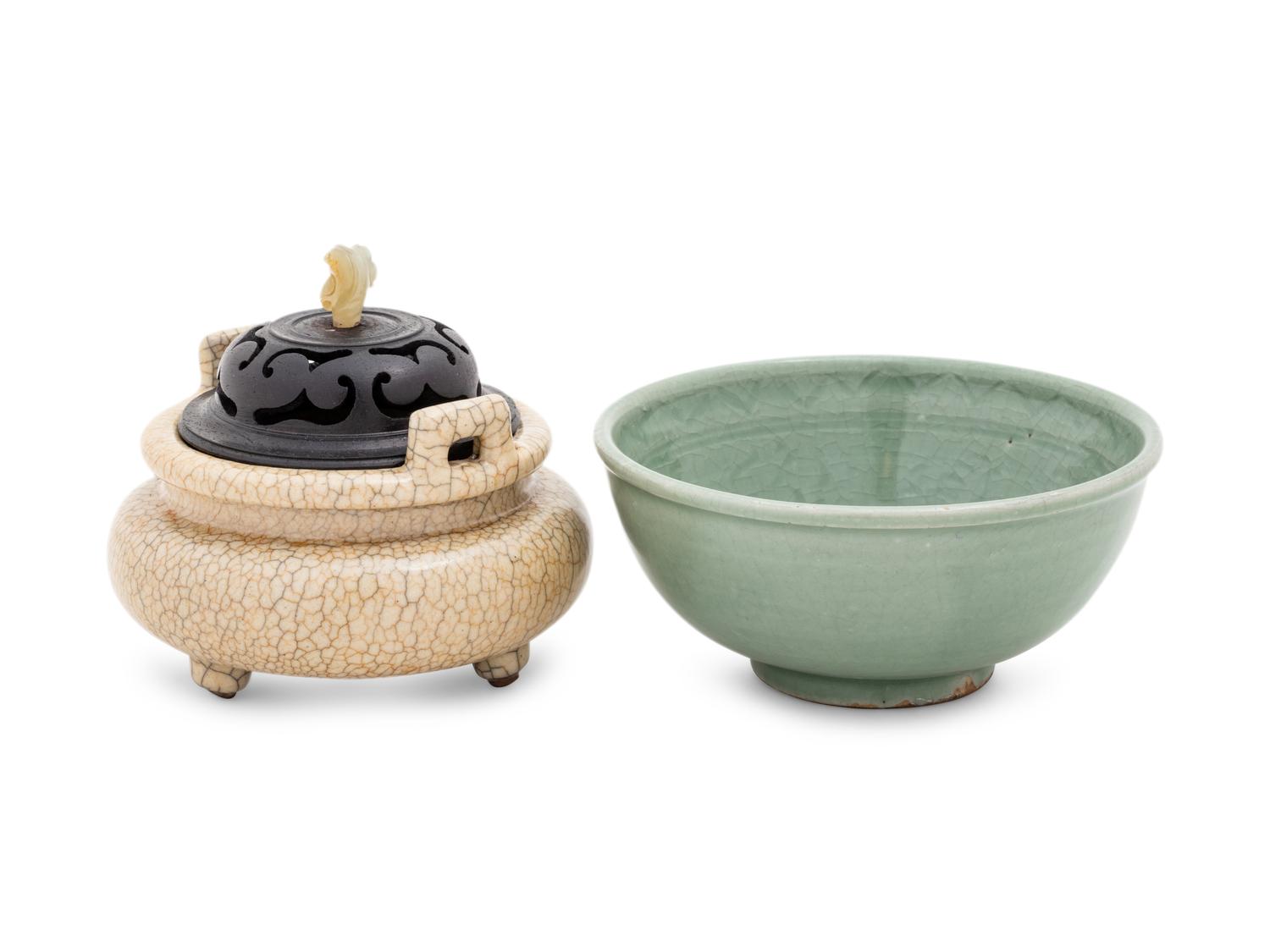 Two Chinese Monochrome Glazed Porcelain Vessels