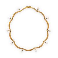 Yellow Gold, Diamond, and Cultured Pearl Necklace