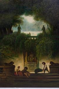 A Continental Painted Canvas Three-Panel Screen