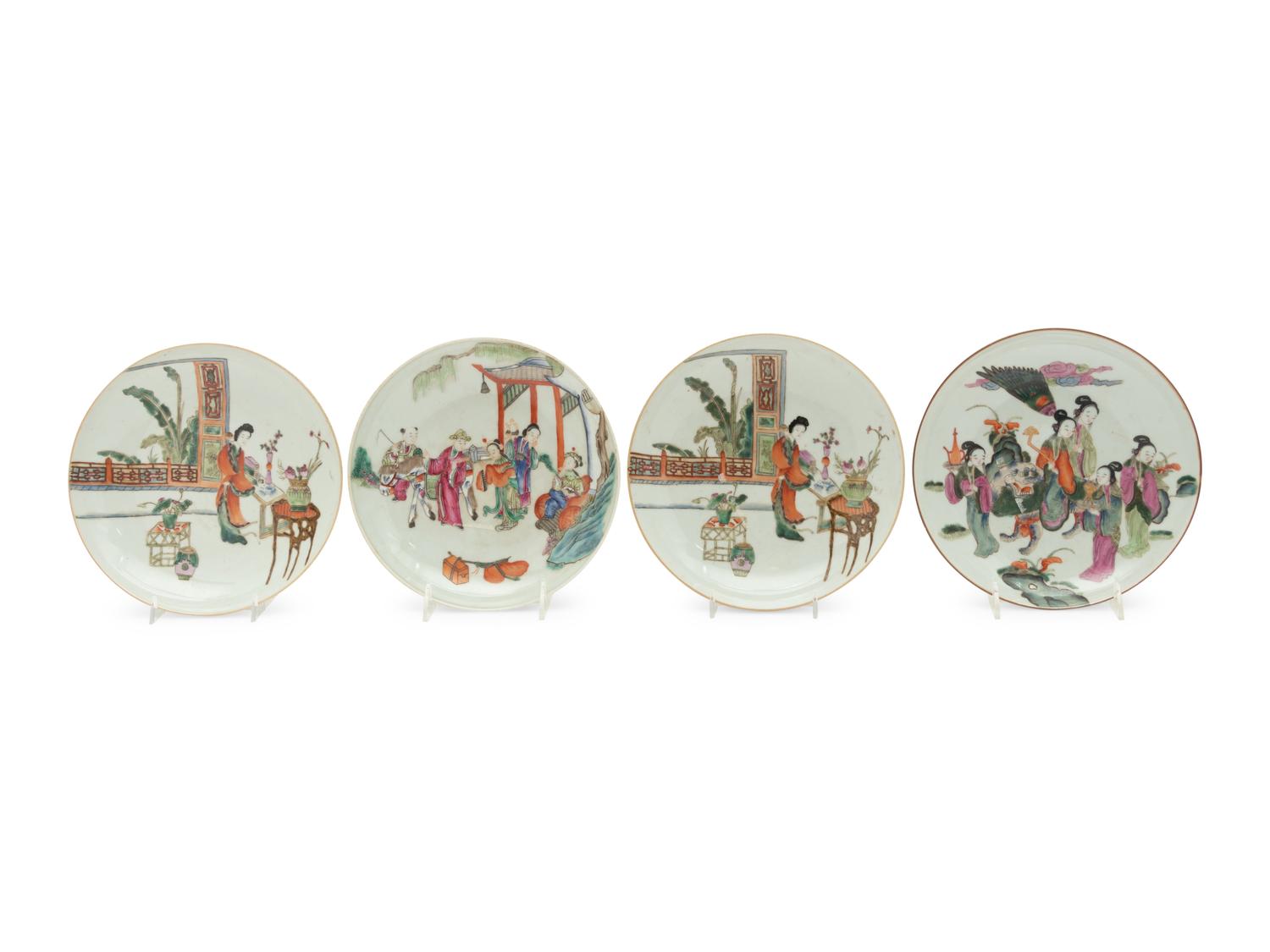 A Set of Four Chinese Famille Rose 'Ladies' Plates