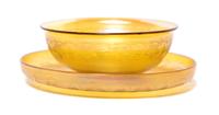Tiffany Favrile Fingerbowl and Stand Diameter of bowl 4 3/4, diameter of stand 6 inches.