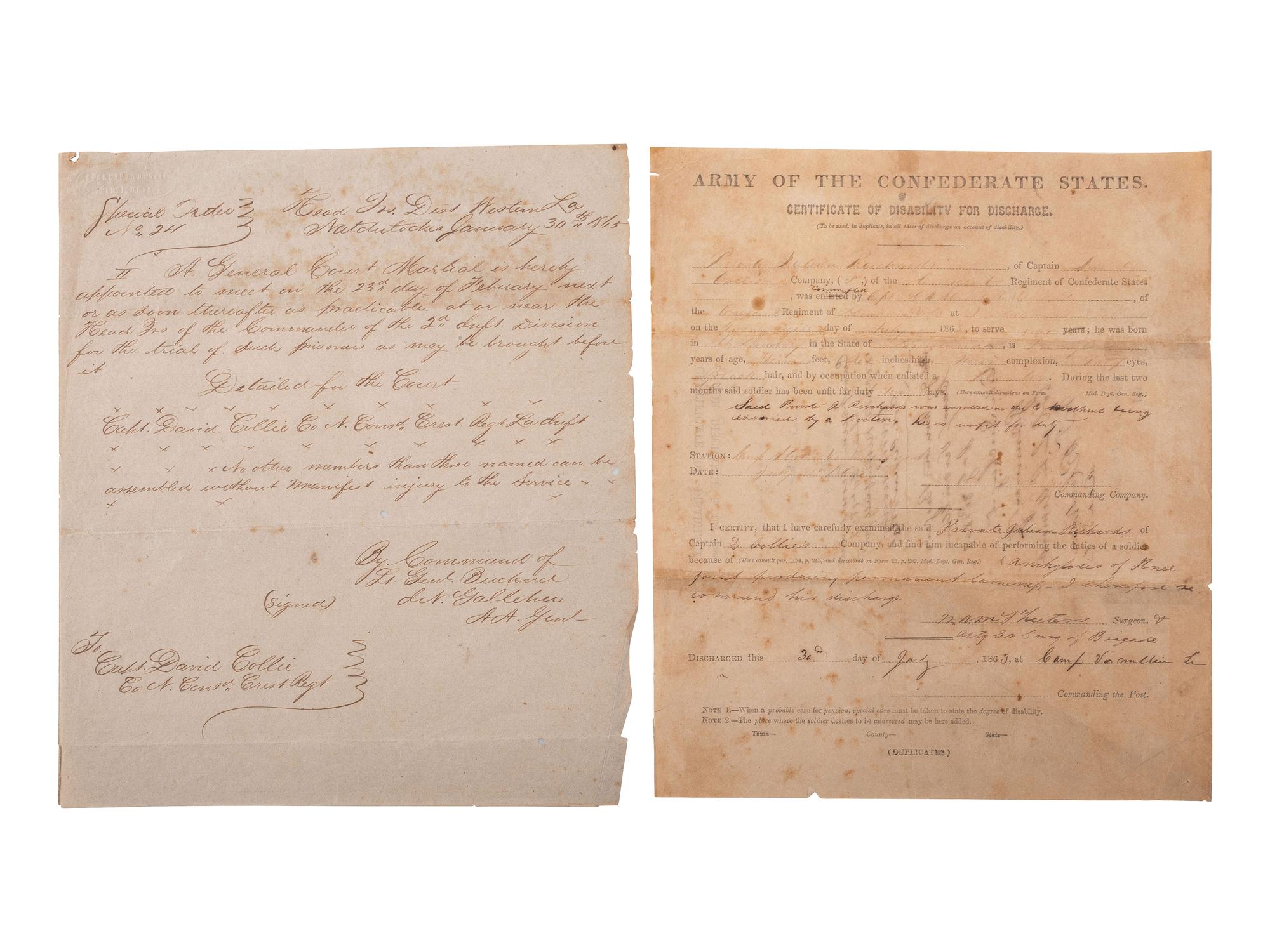 [CIVIL WAR]. Documents associated with Louisiana militia and Confederate Crescent regiments, plus.