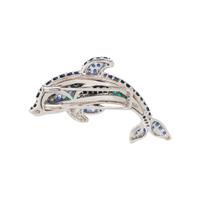 SAPPHIRE, EMERALD, AND DIAMOND DOLPHIN BROOCH