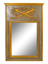 A Louis XVI Style Painted and Parcel Gilt Trumeau Mirror