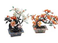 Five Pairs of Chinese Hardstone Models of Trees with Cloisonné Bases