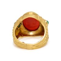 JUDITH RIPKA, YELLOW GOLD, CARNELIAN AND EMERALD INTAGLIO RING