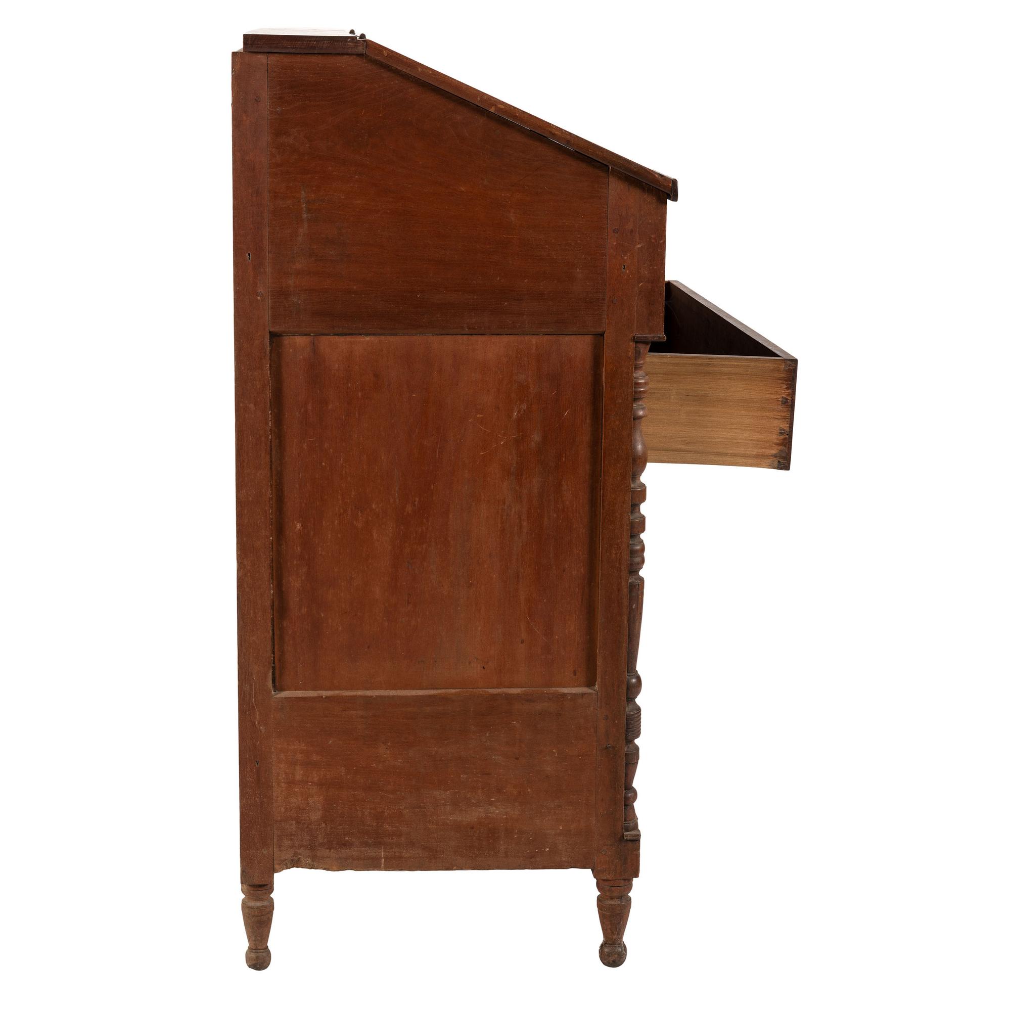 An Ohio Mennonite Inlaid Walnut and Cherrywood Slant Front Desk and Cupboard
