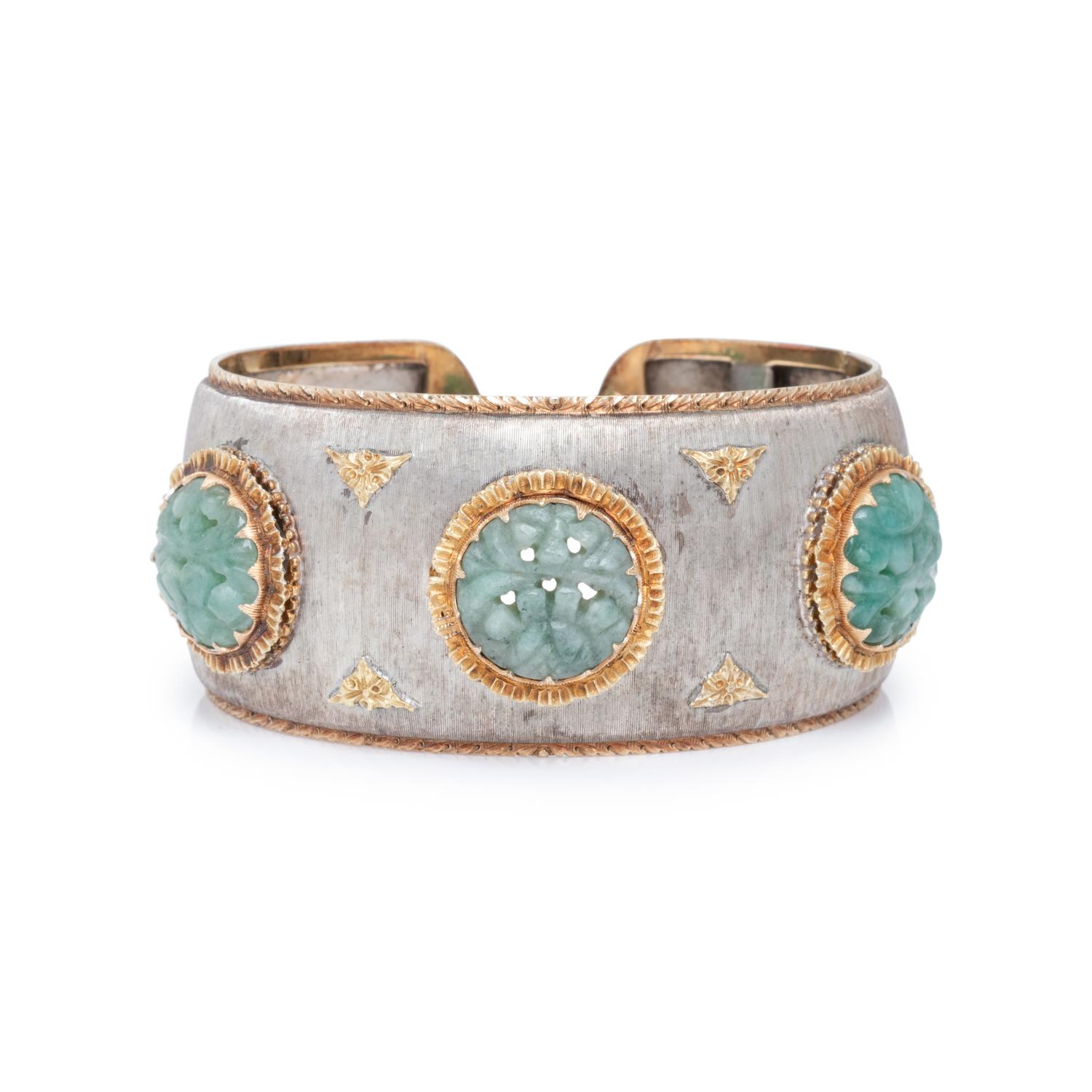 MARIO BUCCELLATI, SILVER, YELLOW GOLD AND JADE CUFF BRACELET