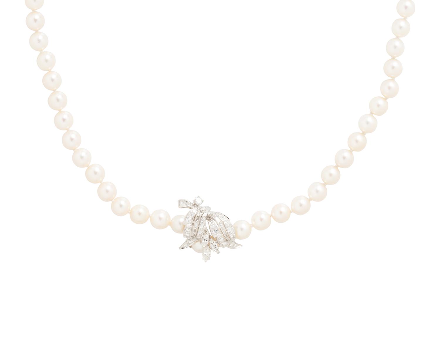 CULTURED PEARL AND DIAMOND NECKLACE