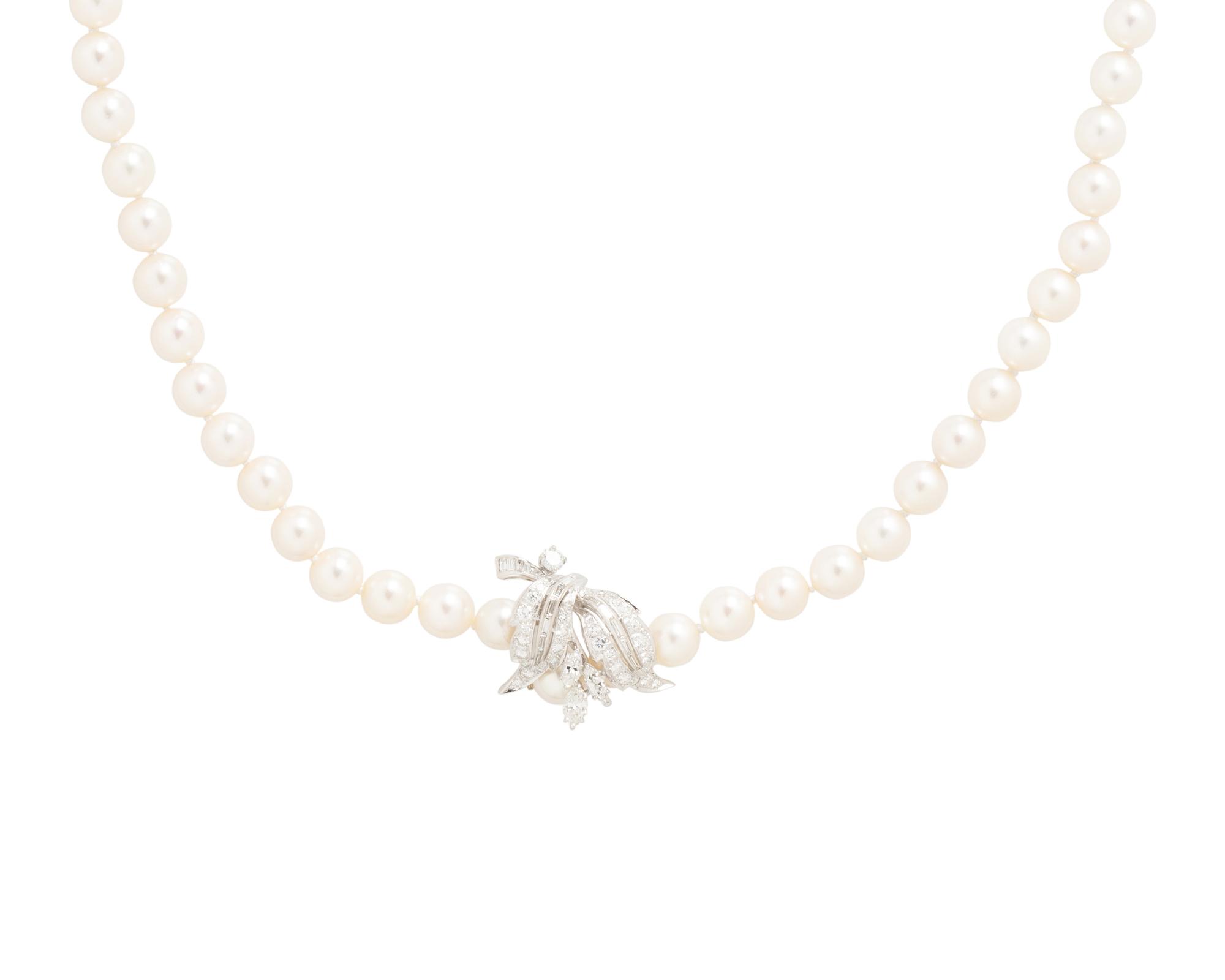 CULTURED PEARL AND DIAMOND NECKLACE